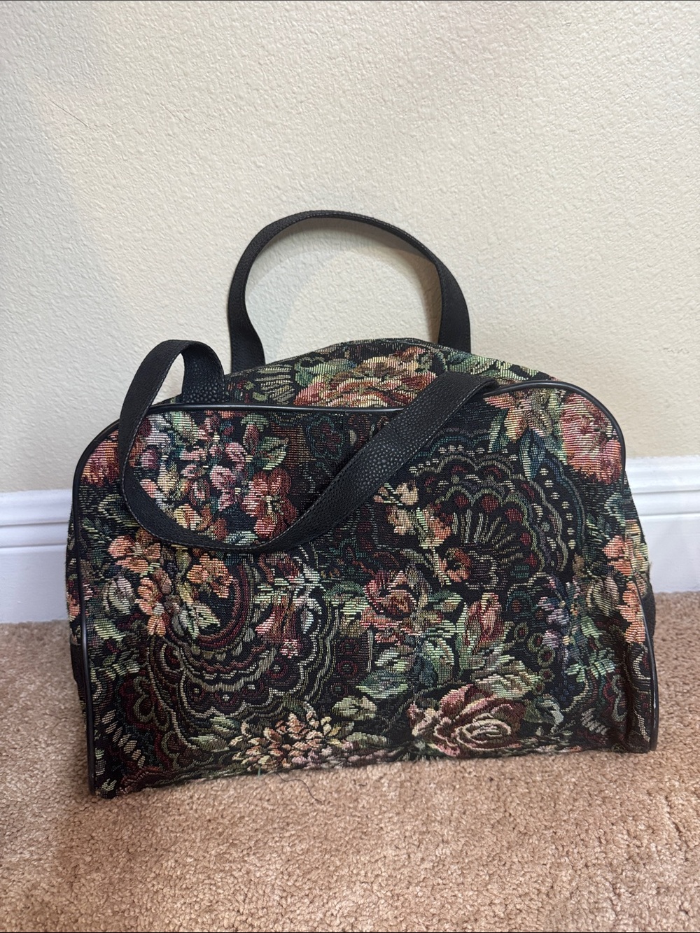 Floral Jacquard Tote Bag - Black & Multicolor